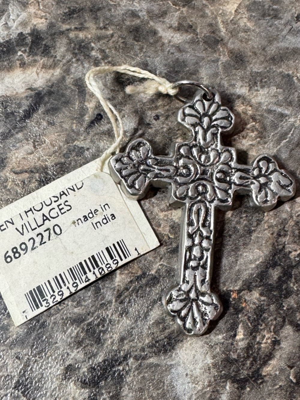 Ten Thousand Villages Ornate Metal Cross Pendant - Silver Finish